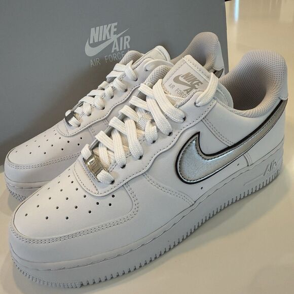 Size 9.5 - Nike Air Force 1 '07 Essential White Metallic Silver Women Brand new